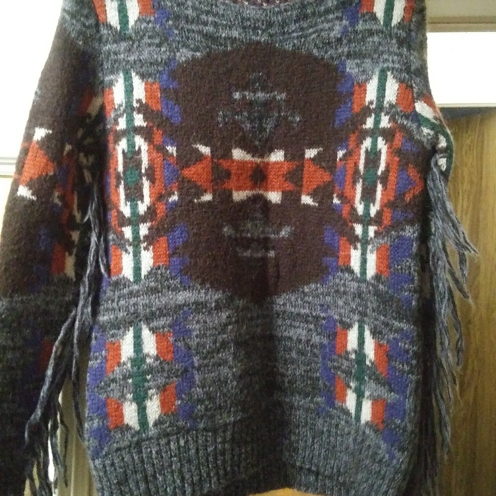 Warm Aztec fringe sweater